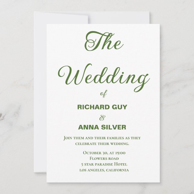 Modern Sage Green and White Simple Wedding Invitation (Front)