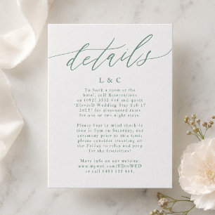 Modern Sage Green and White Simple Wedding Letterpress Enclosure Card