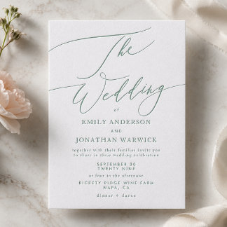 Modern Sage Green and White Simple Wedding Letterpress Invitation