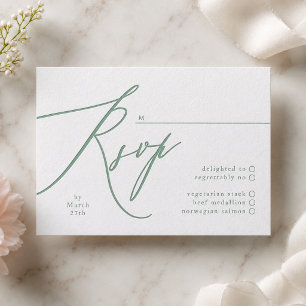 Modern Sage Green and White Simple Wedding Letterpress RSVP Cards