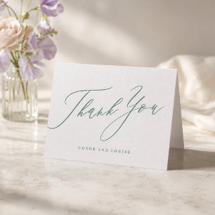 Modern Sage Green and White Simple Wedding Letterpress Thank You Card