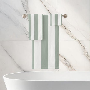 Modern Sage Green and White Stripes Minimalist Bath Towel Set