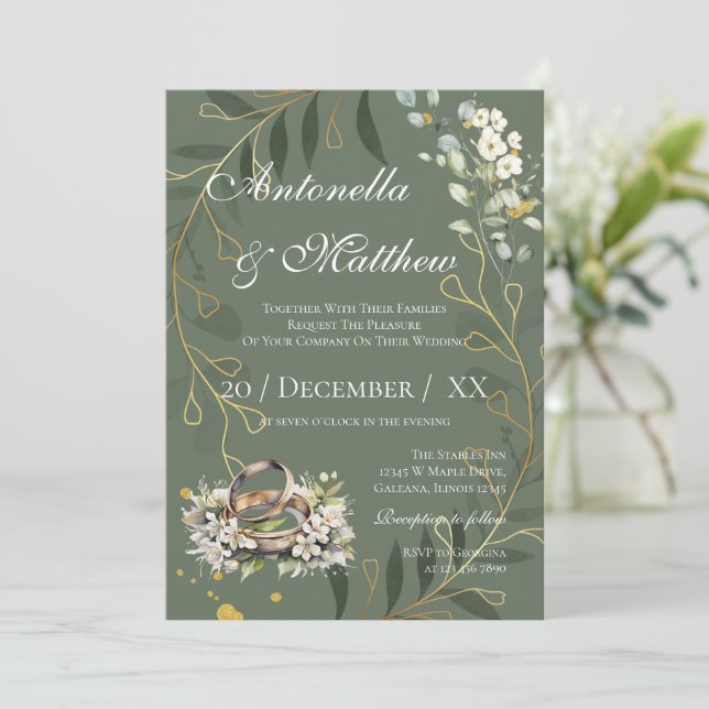Modern Sage Green and White Wedding  Invitation (Standing Front)
