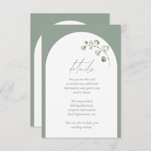 Modern Sage Green Arch Botanical Wedding Details Enclosure Card