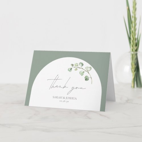 Modern Sage Green Arch Botanical Wedding Thank You Card