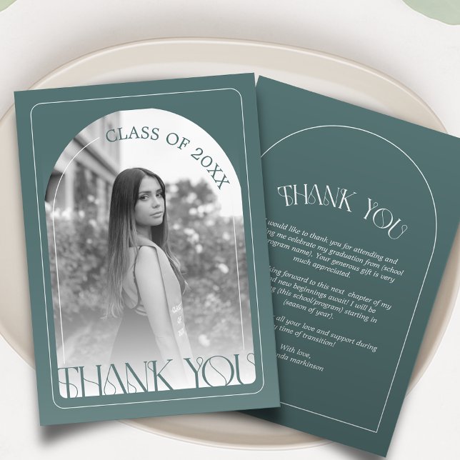 Modern Sage Green Arch Graduation Flat Thank You Card (Creator Uploaded)