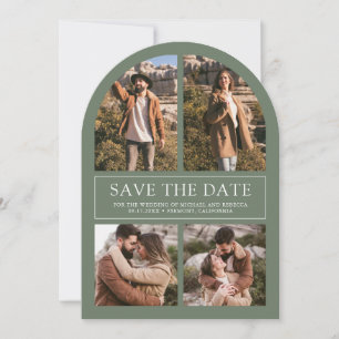 Modern Sage Green Arch Photo Collage Wedding Save The Date