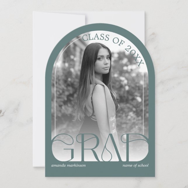 Modern Sage Green Arch Photo Graduation Party Invitation (Front)