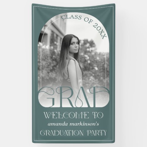 Modern Sage Green Arch Photo Graduation Welcome 