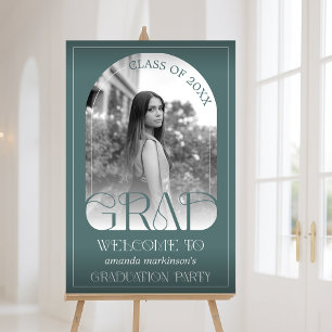 Modern Sage Green Arch Photo Graduation Welcome  Foam Board