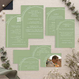Modern Sage Green Arch Wedding Invitation Card