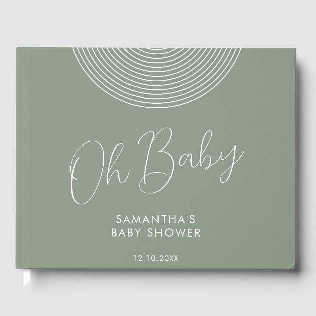 Modern Sage Green Baby Shower geometric Guest Book
