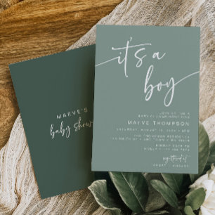 Modern Sage Green Baby Shower Invitation Its a Boy