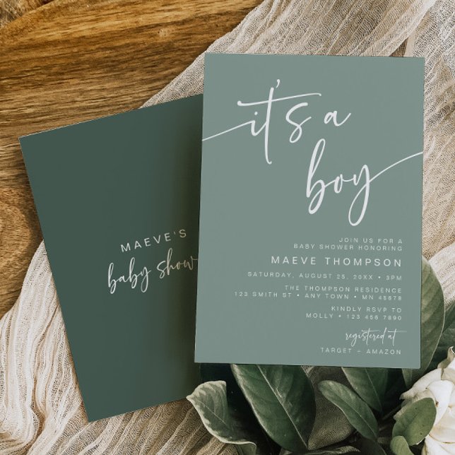 Modern Sage Green Baby Shower Invitation Its a Boy (Creator Uploaded)