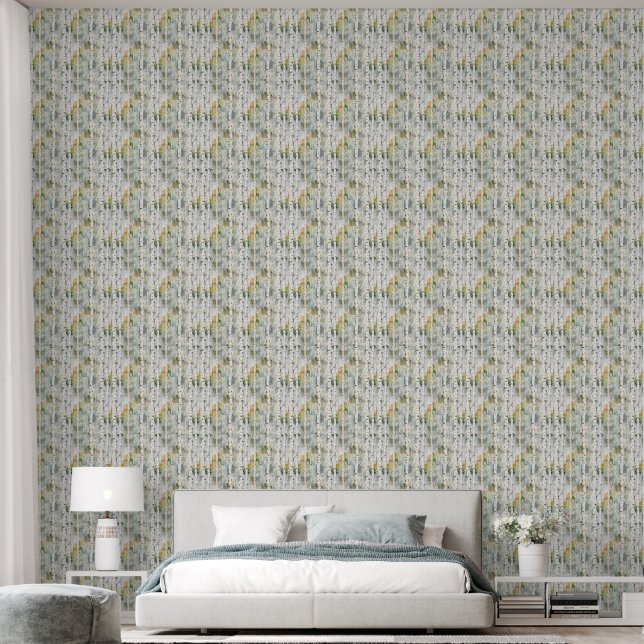 Modern sage green birch  wallpaper  (Bedroom)