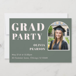Modern Sage Green Blush Pink Arch Photo Grad Party Invitation