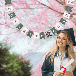 Modern Sage Green Blush Pink Graduation Photo Bunting Flags