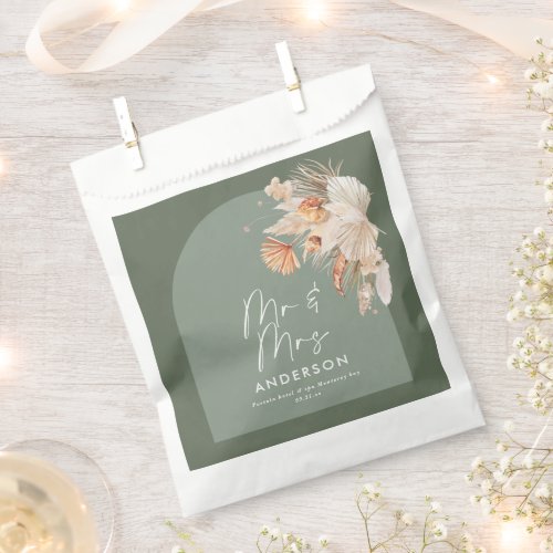 modern sage green bohemian pampas grass Mr  Mrs Favor Bag