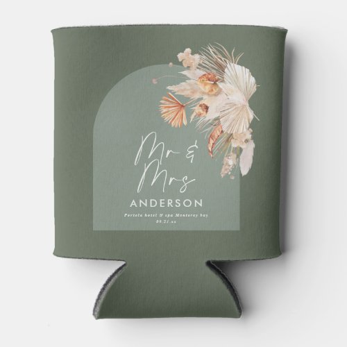 modern sage green bohemian pampas grass wedding can cooler