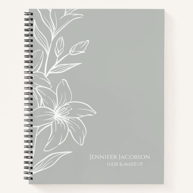  Modern Sage Green Boho Floral Notebook (Front)