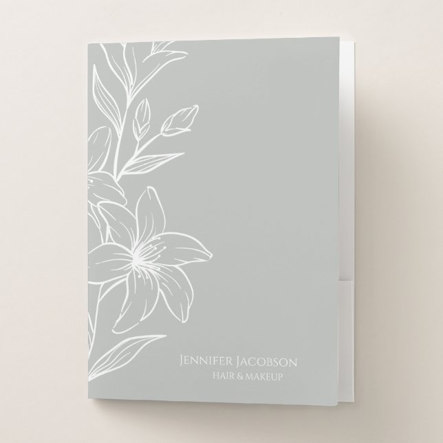 Modern Sage Green Boho Floral  Pocket Folder (Front)