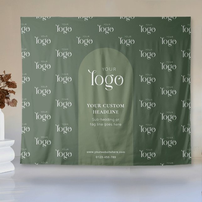 Modern Sage Green Boho Logo Step Repeat Event Tapestry (Creator Uploaded)