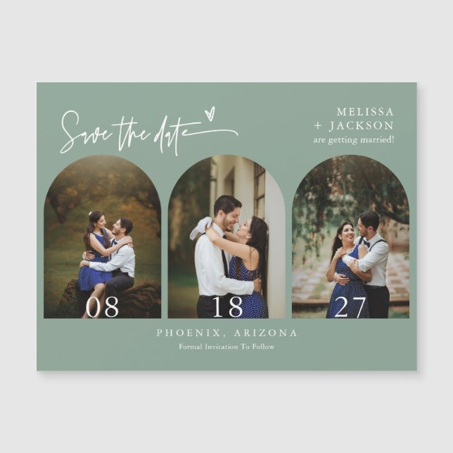 Modern Sage Green Boho Save the Date Arch Photo (Front)