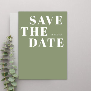 Modern Sage Green Bold Minimalist Simple Wedding Save The Date
