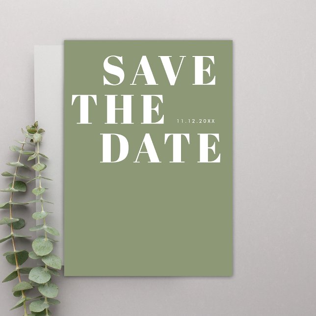 Modern Sage Green Bold Minimalist Simple Wedding Save The Date (Front)