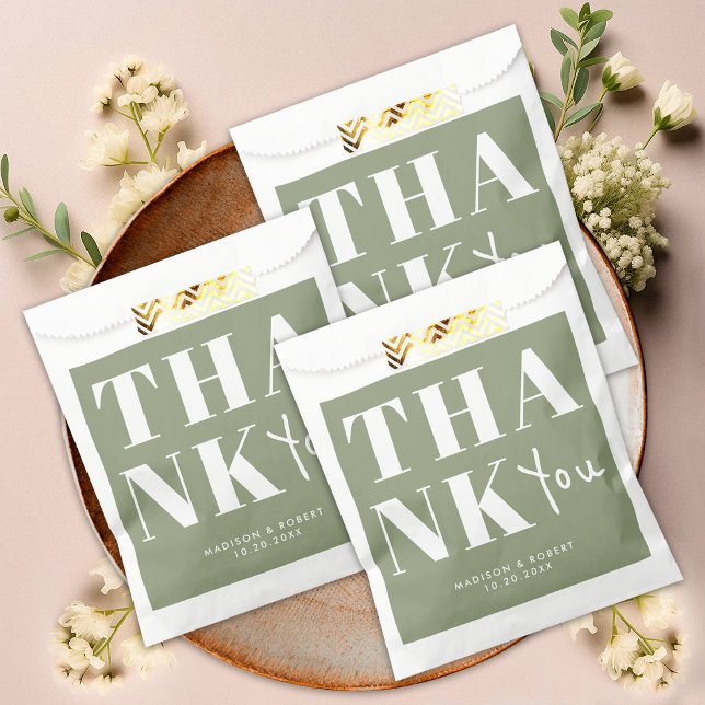 Modern Sage Green Bold Thank You Wedding Party Favor Bag (Creator Uploaded)