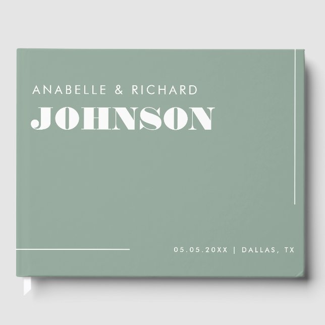 Modern Sage Green Bold Typography Minimal Wedding Guest Book (Front)