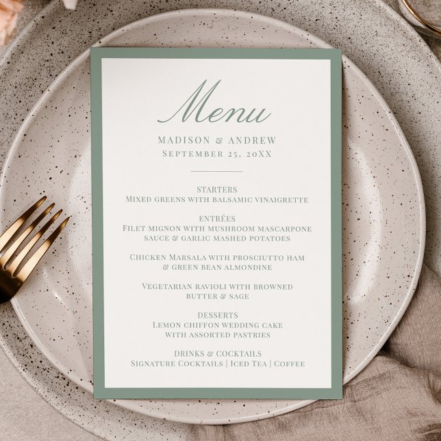 Modern Sage Green Border Wedding Menu (Creator Uploaded)