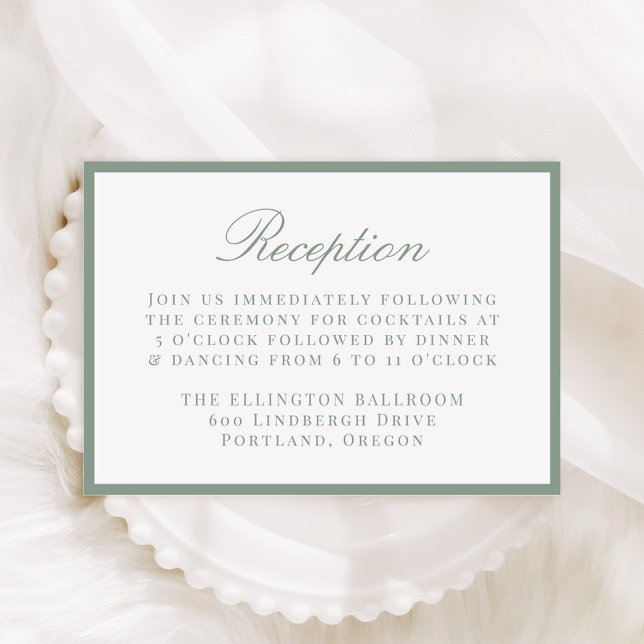 Modern Sage Green Border Wedding Reception Enclosure Card (Creator Uploaded)