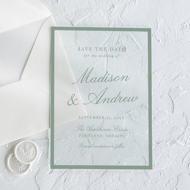 Modern Sage Green Border Wedding Save the Date (Creator Uploaded)