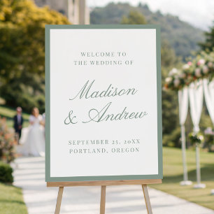 Modern Sage Green Border Wedding Welcome Sign