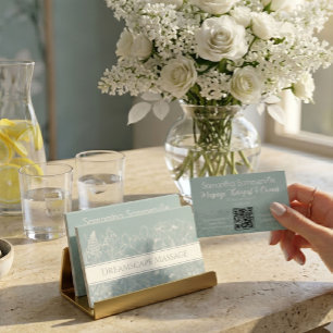 Modern Sage Green Botanical Art Massage Therapist Business Card