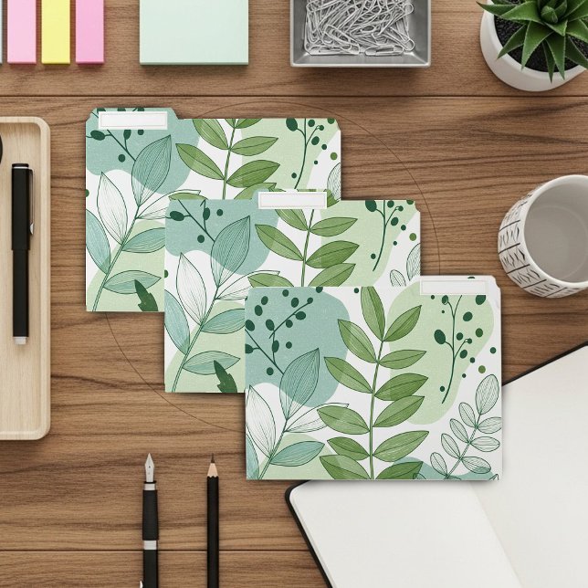 Modern Sage Green Botanical Leaf Pattern File Folder (Creator Uploaded)
