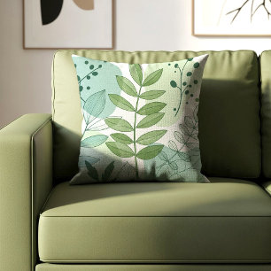 Modern Sage Green Botanical Leaf Pattern Throw Pillow