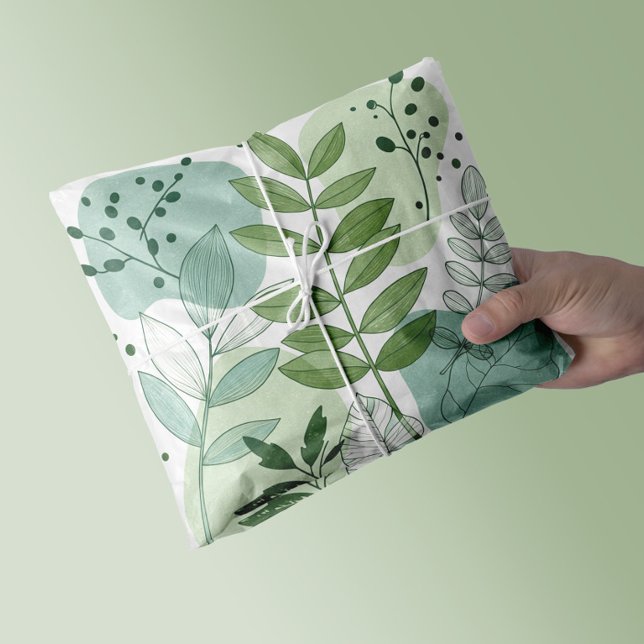 Modern Sage Green Botanical Leaf Pattern Tissue Paper (Creator Uploaded)