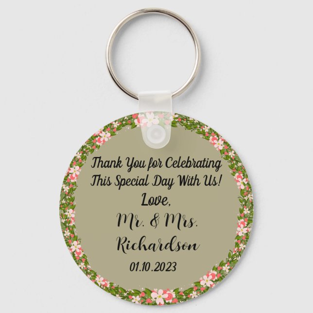 Modern Sage Green Botanical Wedding Favor  Keychain (Front)
