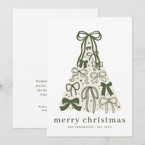 Modern Sage Green Bow Merry Christmas Holiday Card