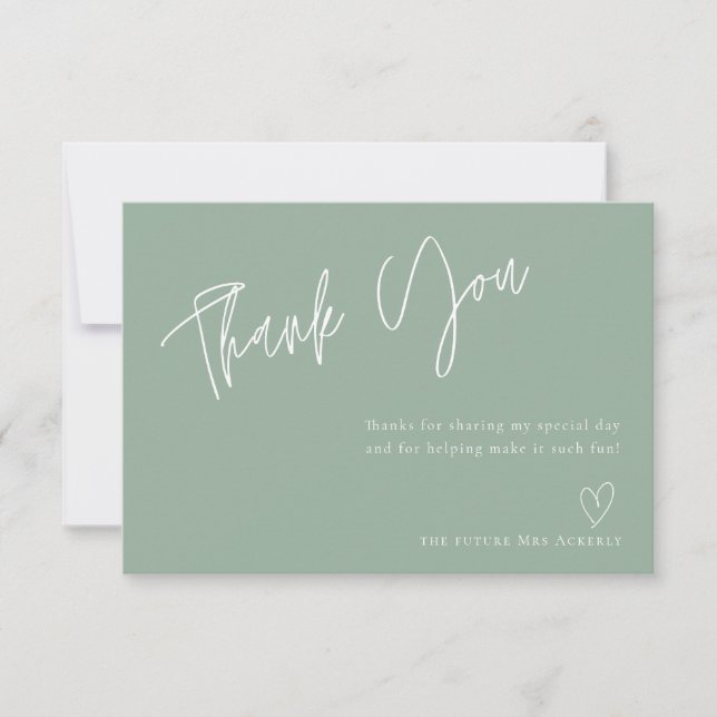Modern Sage green Bridal Shower Thank You Card (Front)