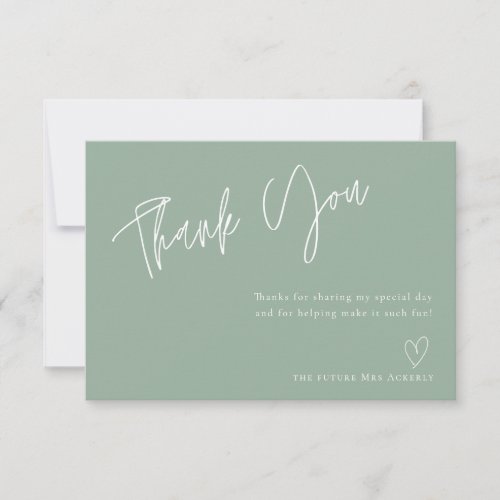 Modern Sage green Bridal Shower Thank You Card