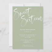 Modern Sage Green Brush Script Sweet 16 Birthday  Invitation (Front)