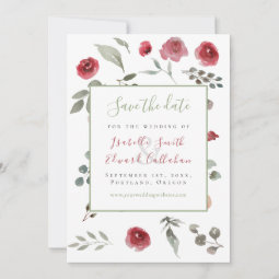 Modern Sage Green Burgundy Floral Wedding Save The Date | Zazzle