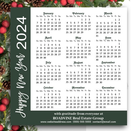 Modern Sage Green Business 2024 Calendar Simple Holiday Card