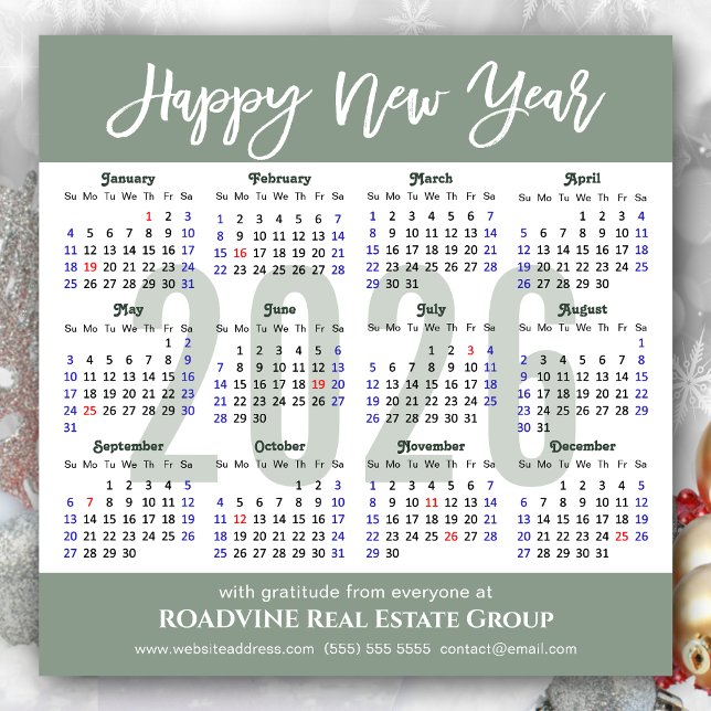 Modern Sage Green Business 2026 Calendar Simple Holiday Card (Creator Uploaded)
