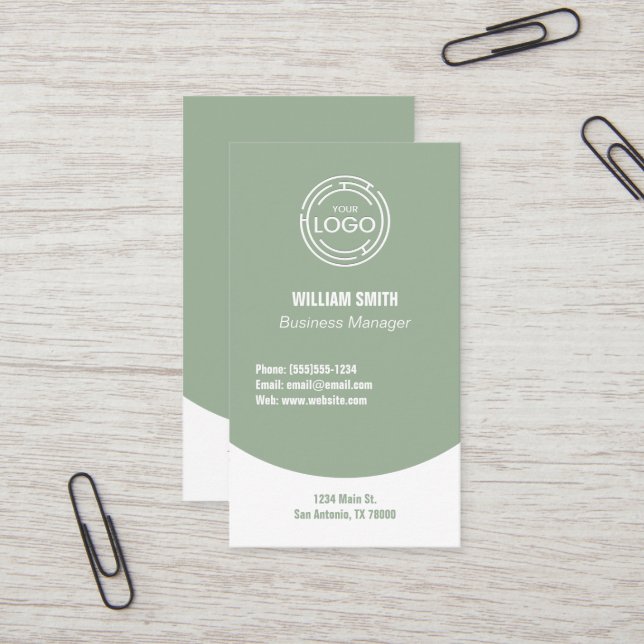 Modern Sage Green Business Card (Front/Back In Situ)