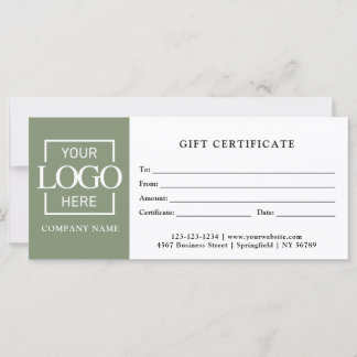 Modern Sage Green Business Logo Gift Certificate