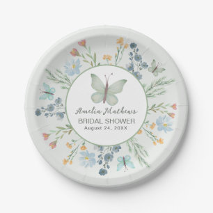 Modern Sage Green Butterfly & Floral Bridal Shower Paper Plates